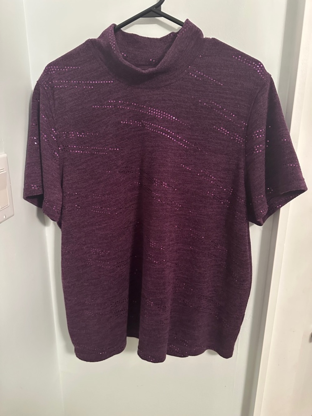 Alfred Dunner Plum Crewneck Short Sleeve Sweater with Sequin Accents